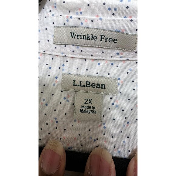 L.L.Bean Women's Wrinkle-Free Button-Up Shirt 2X White Polka Dot Print Long Slee - Picture 6 of 7